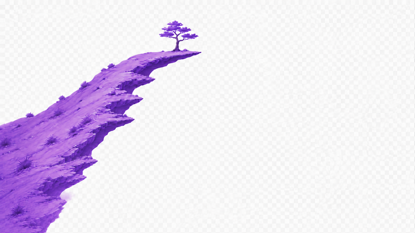 purple pixel art cliff with a lone tree